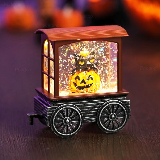 Halloween Snow Globe Train Skeleton Reaper Black Cat Pumpkin Ghost Classic Relief Texture Battery Powered LED Glitter Halloween Decorations Indoor-Ruum Studio Home