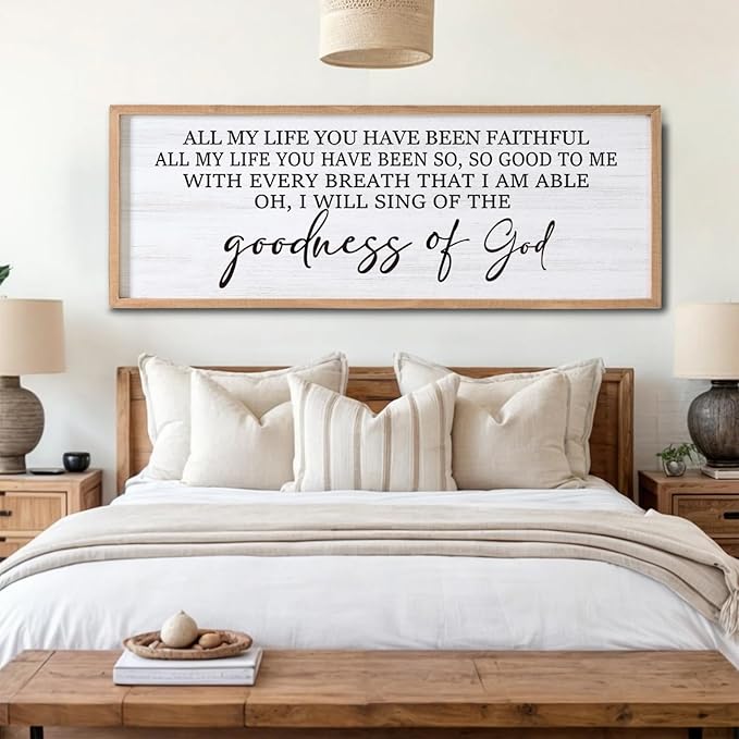 Goodness of God Framed Wall Art, 40''×15'' Positive Religious Natural Bible Verse for Christian God Jesus Christ Prayer, Vintage Rustic Long Holy Catholic Scripture Decor-Ruum Studio Home