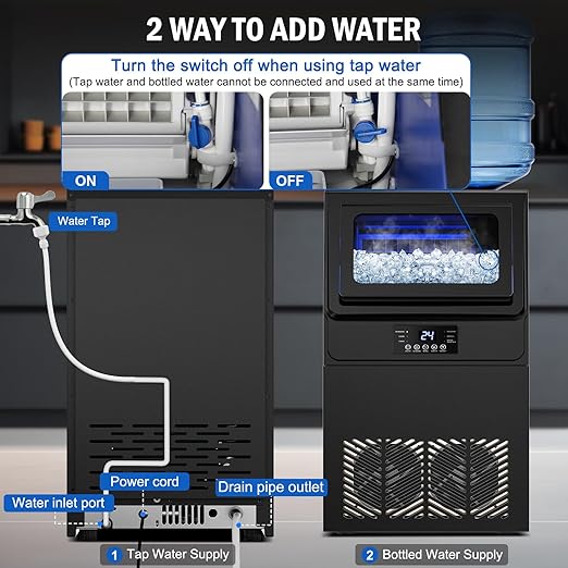 Commercial Ice Maker Machine 100 LBS/24H, 36 Ice Trays Freestanding & Undercounter Ice Machine Stainless Steel with 20 LBS Ice Storage Capacity, Ice Maker with Water Line, Dual Water Inlet, Black-Ruum Studio Home