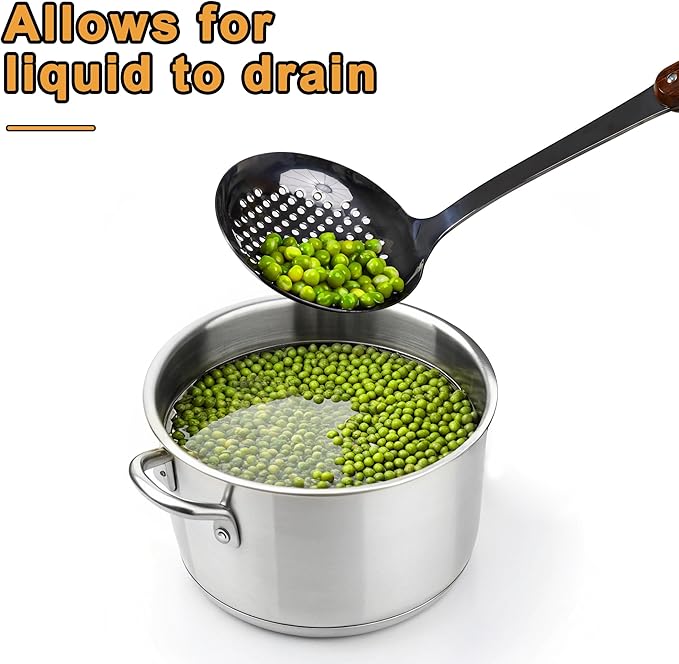 FJNATINH Stainless Steel Wok Spatula,Ladle,Skimmer Ladle Tool Set,Mirror Polished Cooking Utensils with Wooden Handle,Easy to Clean Wok Accessories,Black 3 PCS-Ruum Studio Home