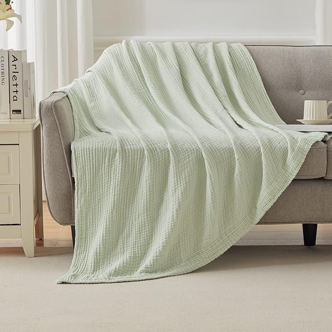 EMME Cotton Blanket Queen Size for Bed Soft Large Muslin Bed Blankets 90"x90" Lightweight Breathable All Season Gauze Blanket, Mint Green-Ruum Studio Home