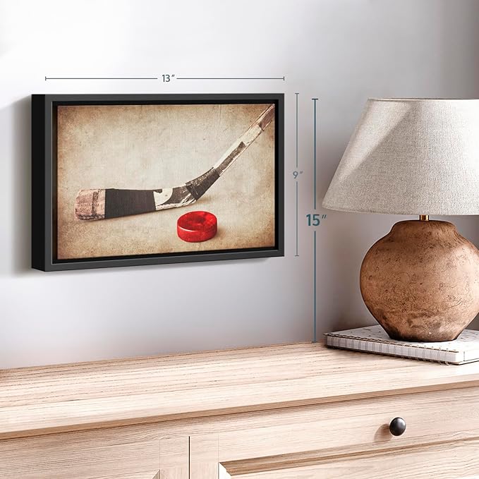 Elephant Stock Vintage Ice Hockey Wall Art - Horizontal Framed Canvas - 1-Piece Hallway Wall Decor - Photography Sports Canvas Print - Brown and Beige Decor for Wall - 13" X 9"-Ruum Studio Home