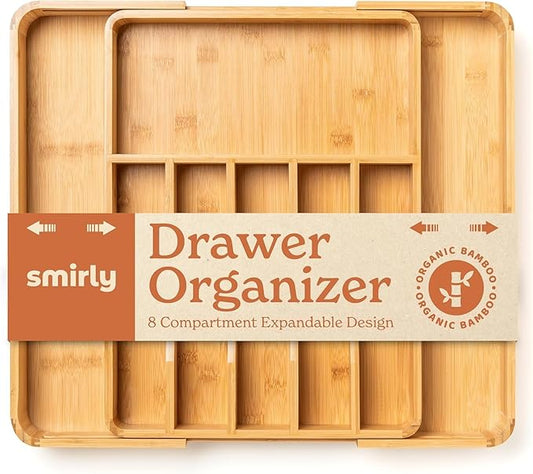 SMIRLY Silverware Drawer Organizer – Bamboo Kitchen Drawer Organizer, Adjustable Utensil Holder and Cutlery Tray, Drawer Dividers for Flatware and Kitchen Utensils-Ruum Studio Home