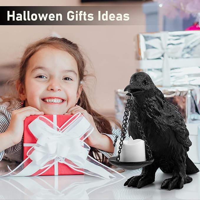 Raven Gothic Home Decor Fake Crow Light Holder Raven Lamp Tealight Candle Holder Resin Raven Statue 2PCS-Ruum Studio Home