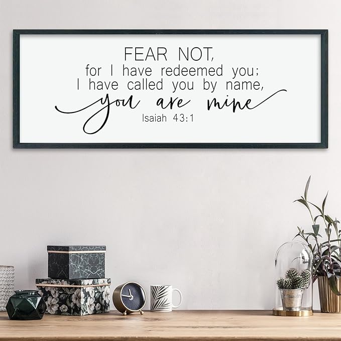 LuZhiQiang Fear Not for I Have Redeemed You Wall Decor Art 40"×15" Isaiah 43:1 Bible Verse Sign Christian Scripture Large Wood Framed Wall Hanging (Black)-Ruum Studio Home