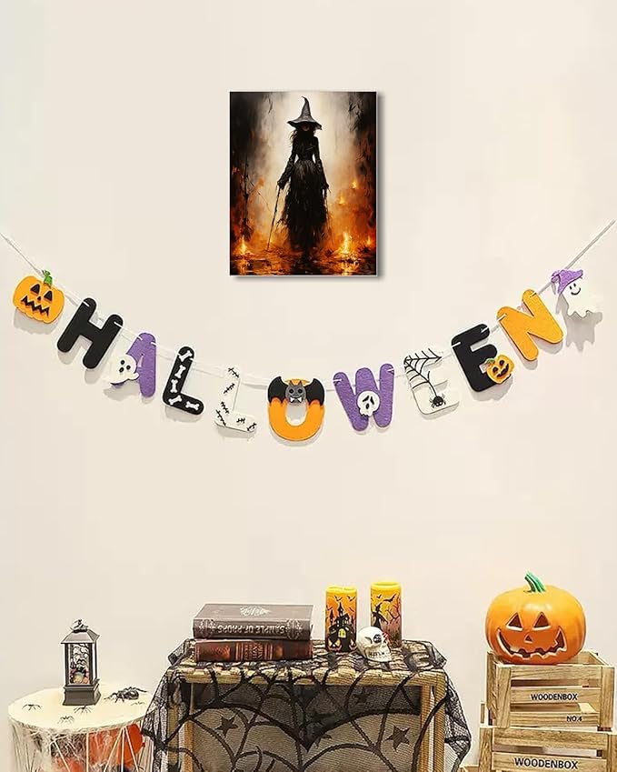 Halloween Canvas Wall Art - Vintage Witche Poster, Gothic Dark Academia Wall Decor, Spooky Halloween Decor for Living Room, Bedroom & Bathroom, Framed Fall Decorations Indoor-Ruum Studio Home