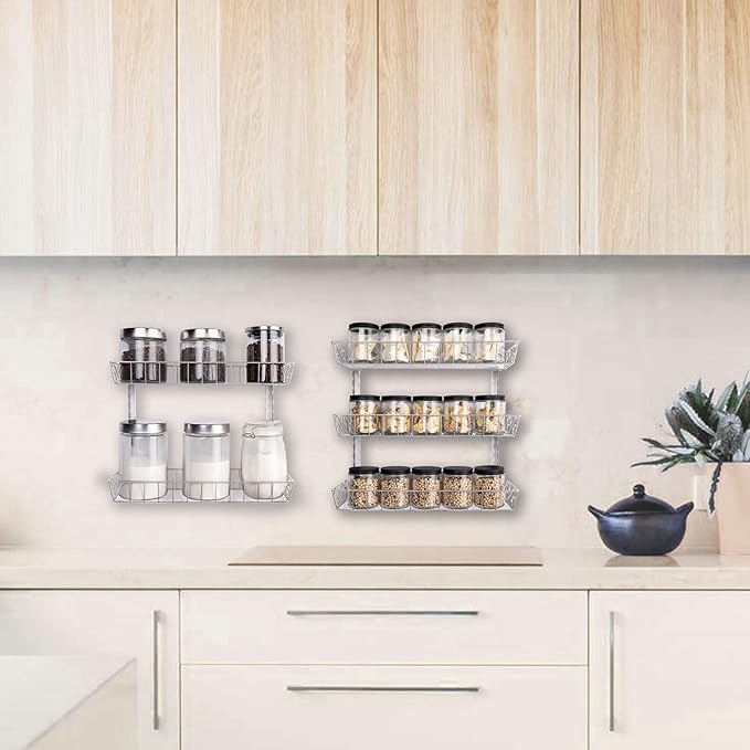 SWOMMOLY Adjustable Wall Mount Spice Rack, 9-Tier Dual-use (Multi-use) Organizer, Silver-Ruum Studio Home