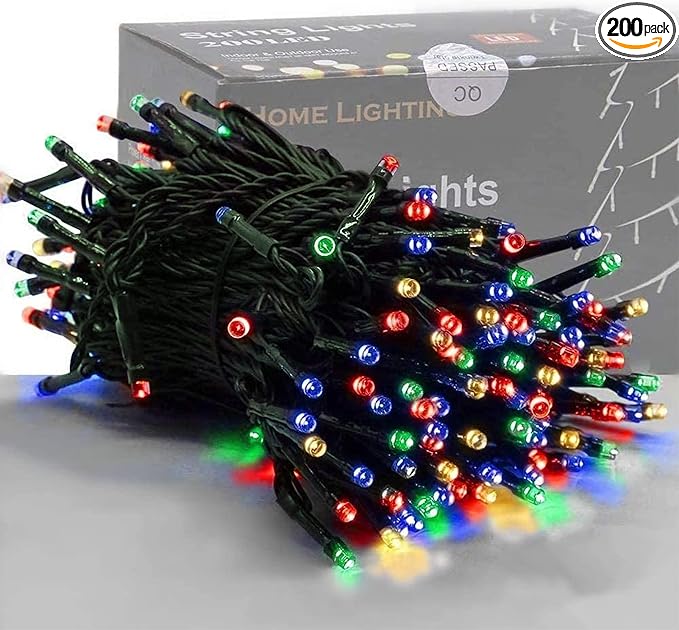HOME LIGHTING 66ft Christmas Decorative Mini Lights, 200 LED Green Wire Fairy Starry String Lights Plug in, 8 Lighting Modes, for Indoor Outdoor Xmas Tree Wedding Party Decoration (Multicolor)-Ruum Studio Home