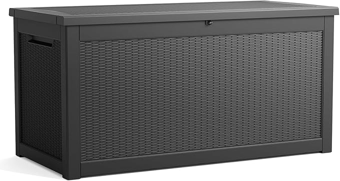 Vixzen 260 Gallon Resin Deck Box, Lockable Outdoor Storage Box for Patio Cushions Storage Furniture,Garden Tools, Pool Supplies, Weatherproof and UV Resistant- Black-Ruum Studio Home