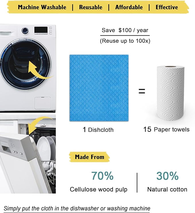 Swedish Dishcloths for Kitchen | 10 Pack Cellulose Sponge Dish Cloths Washable | Non-Scratch Reusable Towels Rags Ultra-Absorbent Cleaning Cloths Quick Drying-Ruum Studio Home