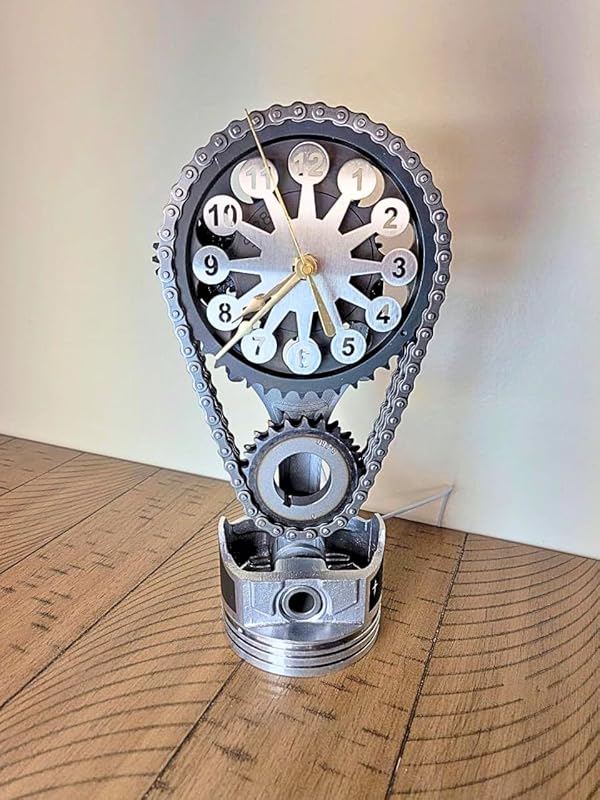 Chevrolet Small Block V8 Rotating Gear Clock – Stainless Steel Timing Chain Desk Clock by Clock9Nine, Chevy Truck Garage Decor, Muscle Car Gift, Hot Rod Man Cave Collectible, Car Show Trophy-Ruum Studio Home