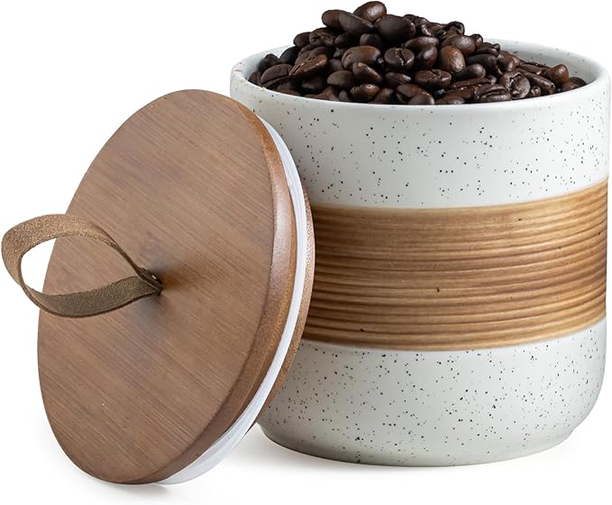 Ceramic Jar with Lid, Coffee Container Kitchen Food Storage Jars for Spice Sugar Tea Bag, Stackable Decorative Jars for Countertop, White & 18oz-Ruum Studio Home