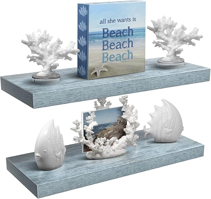 Sorbus Floating Shelves - 2 Pack 24 X 9 Inch Rustic Blue Wall Shelves for Bedroom, Kitchen, Living Room, Bathroom Shelves, Home Decor - Extra Long Floating Shelf for Trophy, Books Frames, Toilet Paper-Ruum Studio Home
