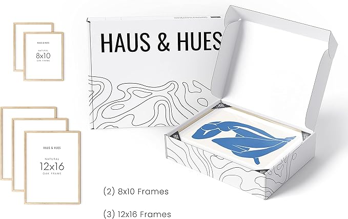 HAUS AND HUES Collage Frames For Wall - Set of 5 Photo Gallery Frames, Picture Frames Collage Wall Decor, Assorted Photo Frame Set, Stair Picture Frame Set Wood, (Two 8x10, Three 12x16 Beige)-Ruum Studio Home