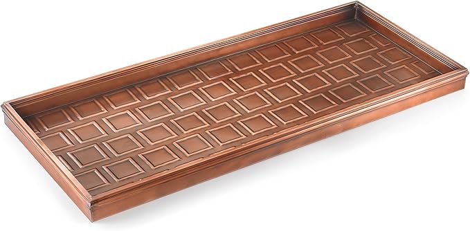 Good Directions Large Boot Tray, Squares Multi-Purpose All Weather Decorative Boot Tray, Shoes, Plants, Garage, Patio Door, Pet Bowls, 34 inch Entry Indoor Shoe Tray, Copper Finish-Ruum Studio Home