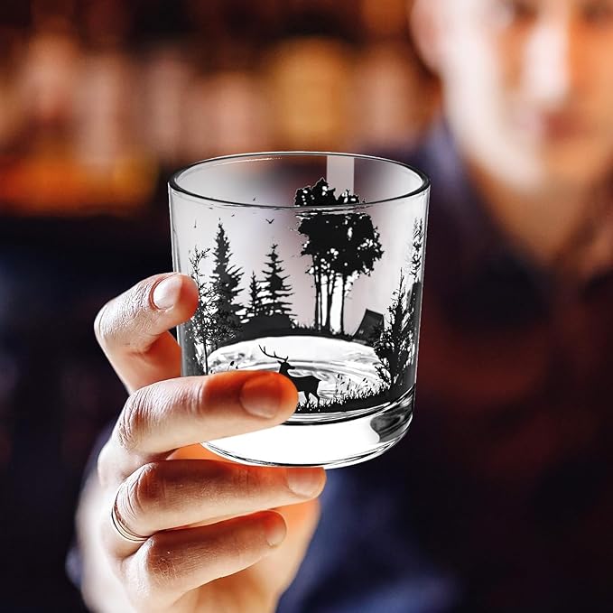 Old Fashioned Whiskey Glasses, Stemless Wine Glasses with Gift Box, 10Oz Rocks Glass for Scotch Cocktail Bourbon Vodka Liquor, Unique Gifts for Dad, Husband, Father's Day, Anniversary-Ruum Studio Home