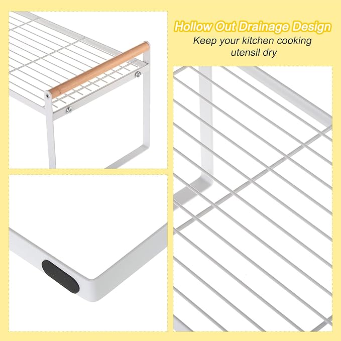 PATIKIL Kitchen Cabinet Shelf Organizer, Wood Counter Shelf Stackable Storage Shelf For Cupboard, Pantry, Corner, Under Sink - White-Ruum Studio Home