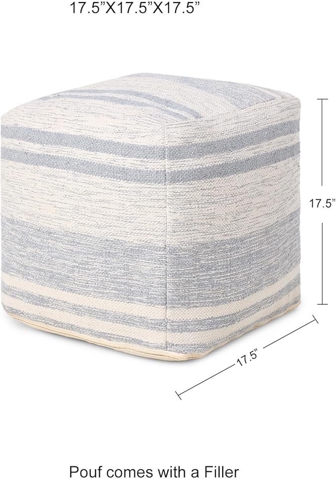 REDEARTH · Tufted Pouf Ottoman with Filler Textured Storage Cube Bean Bag Pouffe Footrest for Living Room, Bedroom, Nursery, Kidsroom; 100% Cotton (17.5"X17.5"X17.5", Melange Delight Gray)-Ruum Studio Home
