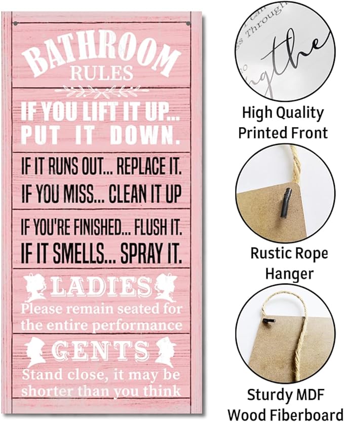 Rustic Bathroom Decor, Western Bathroom Decor, Funny Bathroom Signs Wall Decor, Bathroom Decor, Farmhouse Bathroom Decor, Country Bathroom Decor, Bathroom Signs, Bathroom Rules Wall Décor F1-Ruum Studio Home