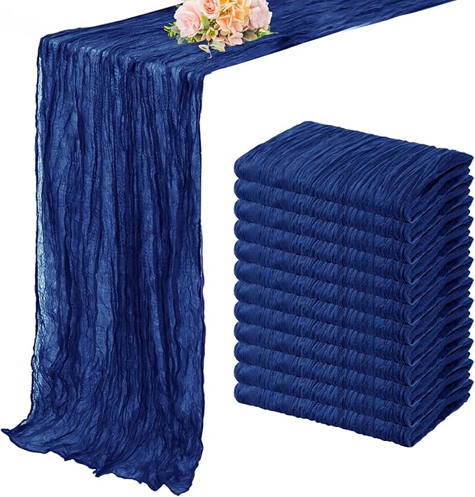 10FT 12 Pack Royal Blue Cheesecloth Table Runner 20 x 120 Inch Long Rustic Gauze Cheese Cloth Table Runner for Wedding Bridal Baby Shower Table Decorations Boho Fabric Sheer Birthday Party Table Decor-Ruum Studio Home