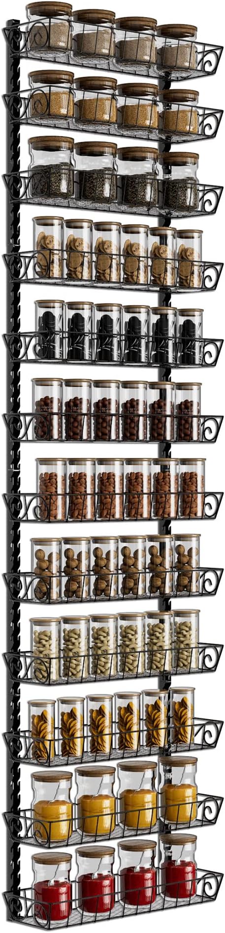 SWOMMOLY Adjustable Wall Mount Spice Rack Organizer, 12-Tier Dual-use (Multi-use) Hanging Spice Shelf Storage for Kitchen Pantry Cabinet Door, Seasoning Holder Organizer, Black-Ruum Studio Home