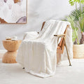 Cozy Bliss Checkered White Faux Rabbit Fur Throw Blanket, Soft Fuzzy Fluffy Minky Cream Furry Blankets for Couch, Bed (50 * 60 Inches Ivory)-Ruum Studio Home