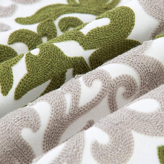 HWY 50 Green Decorative Throw Pillow Covers 18x18 Inch (1 Piece), Embroidered Cotton Farmhouse Cushion Cover Pillow Case for Sofa Couch Living Room Bed Bedroon, Floral Geometric-Ruum Studio Home