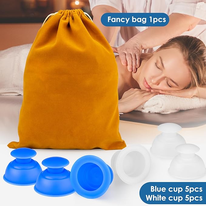 Silicone Cupping Therapy Sets 10pcs,Professional Vacuum Cupping for Myofascial Massage/Joint Pain/Anti Cellulite/Deep Muscle Relief & More(10pcs,White+Blue)-Ruum Studio Home