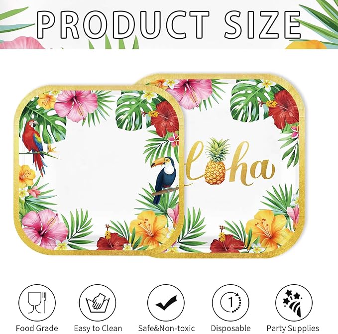 Grencian 200Pcs Hawaiian Luau Party Decorations Aloha Tropical Hibiscus Floral Luau Plates and Napkins Palm Leaf Tableware Sets for Summer Holiday Hawaiian Birthday Dinner Party Supplies Serves 50-Ruum Studio Home