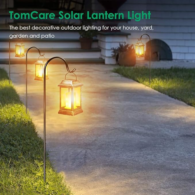 TomCare Solar Lights Metal Flickering Flame Solar Lantern Outdoor Hanging Lanterns Lighting Heavy Duty Solar Powered Waterproof LED Flame Lights for Patio Garden Christmas Decorations, 2 Pack (Bronze)-Ruum Studio Home