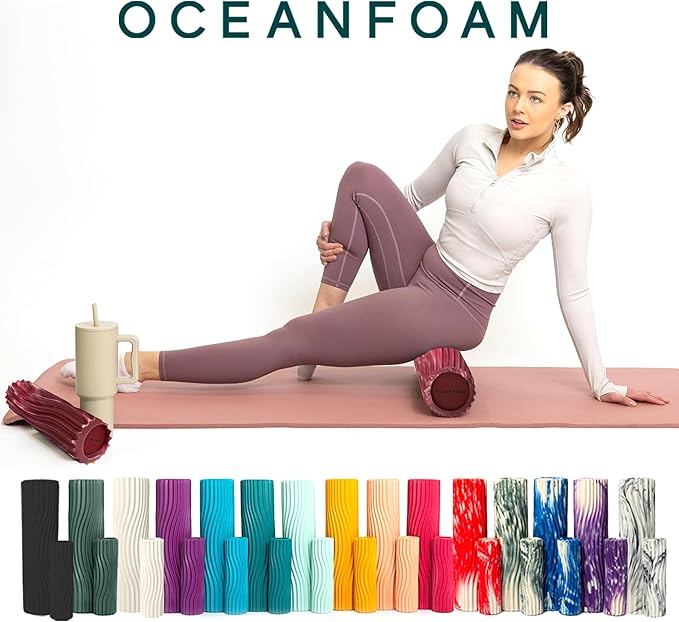 Oceanfoam Tidal Roller - Maroon, Blush & Hot Pink Marbled - Muscle Massage Foam Roller for Back Pain & Stretching - Firm & Ergonomic Wide Wave Textured - Yoga & Athletics - Full Size, 20" x 5"-Ruum Studio Home