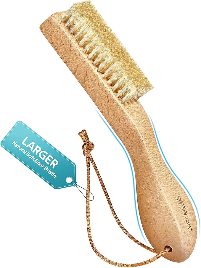 BFWood Laundry Stain Brush, Large Natural Soft Boar Bristles, Removes Tough Stains from Delicate Fabrics Like Knits, Cotton, and Linens, Gentle on Fabrics, No Damage-Ruum Studio Home