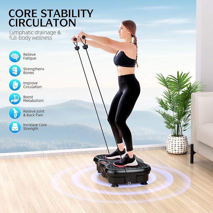Vibration Plate Exercise Machine, Lymphatic Drainage Machine for Weight Loss, Lymphatic Drainage & Muscle Recovery, Multiple Speeds with Bluetooth & Remote, Max User Weight 330lbs-Ruum Studio Home