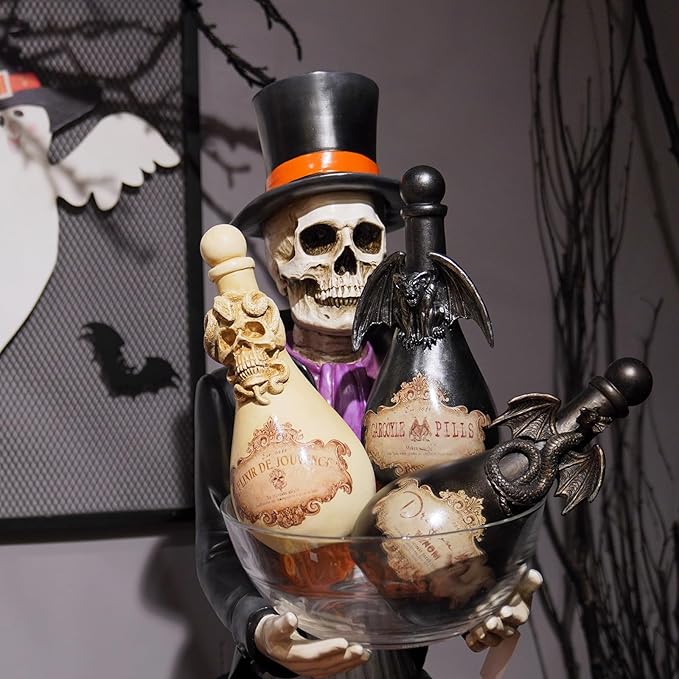 Braxio Halloween Decorations Indoor Potion Bottles - White Skull Décor with Snake Halloween Decoration Room Decor Aesthetic Gift for Women Halloween Party Decorations Bottles 4.25 * 4.25 * 9.5 Inch-Ruum Studio Home