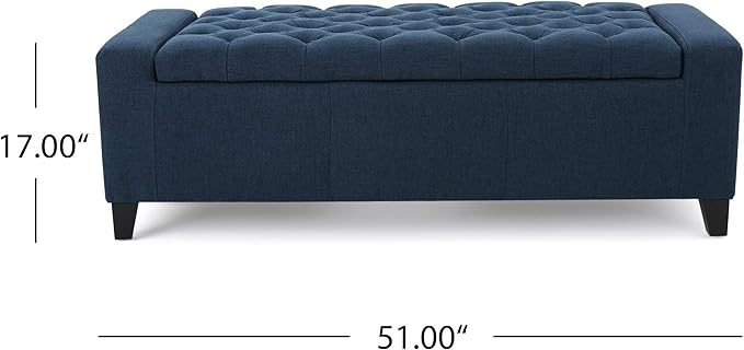 Christopher Knight Home Hikaru Fabric Storage Ottoman, Dark Blue Dimensions: 20.50”D x 51.00”W x 17.00”H-Ruum Studio Home