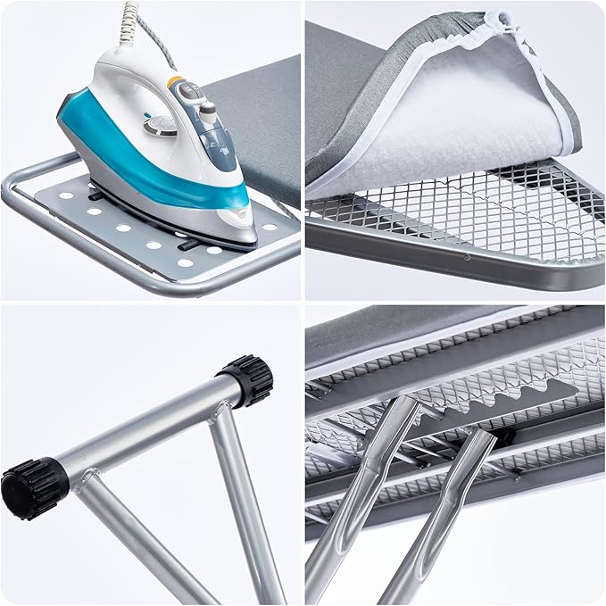 Ironing Board, Heat Resistant Cover Iron Board with Steam Rest, Non-Slip Foldable Ironing Stand. Heavy Sturdy Metal Frame Legs Iron Stand(13 * 34 * 53 Inches) (Silver Gray)-Ruum Studio Home