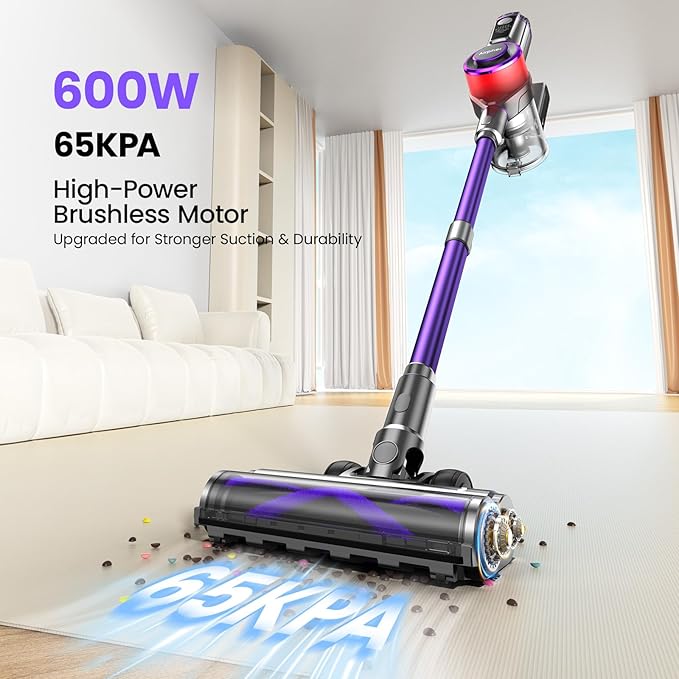 Cordless Vacuum Cleaner,600W 65KPA Dual Motor Vacuum for Home with AI Auto Suction,70Min Runtime,Stick Vacuums with Self-Standing Design,LED Headlights for Carpet,Hardwood Floors,Pet Hair,Tile-Ruum Studio Home