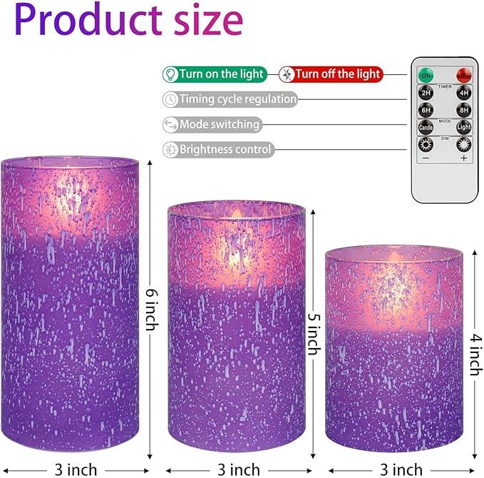 Purple Flameless Candles with Remote and Timer, Flickering Real Wax Battery Operated Candles, Set of 3 LED Pillar Candles for Halloween Christmas Wedding Home Decor-Ruum Studio Home