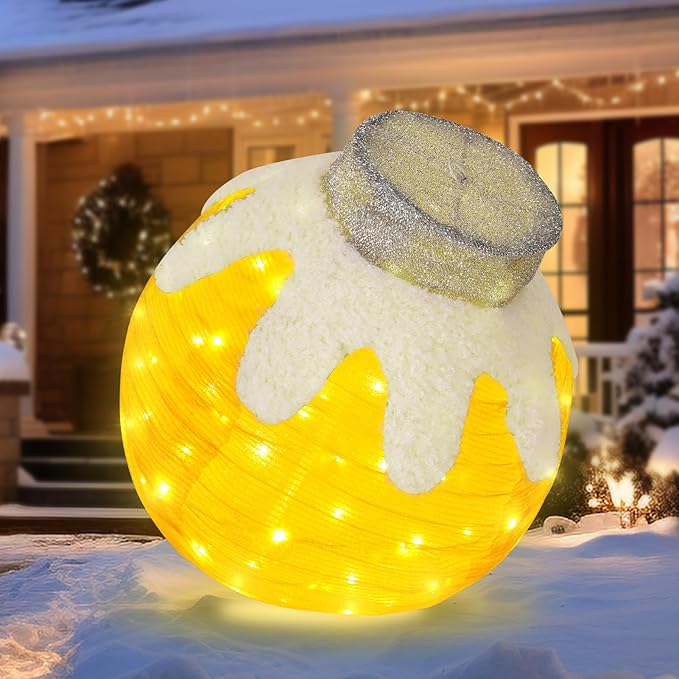 BRIGHTDECK Outdoor Christmas Ornaments, Lighted Pop-Up Outdoor Holiday Ball Decoration with 80 LED Lights, 8 Light Modes, Lighted Collapsible Holiday Decorations for Yard, Home (Yellow)-Ruum Studio Home