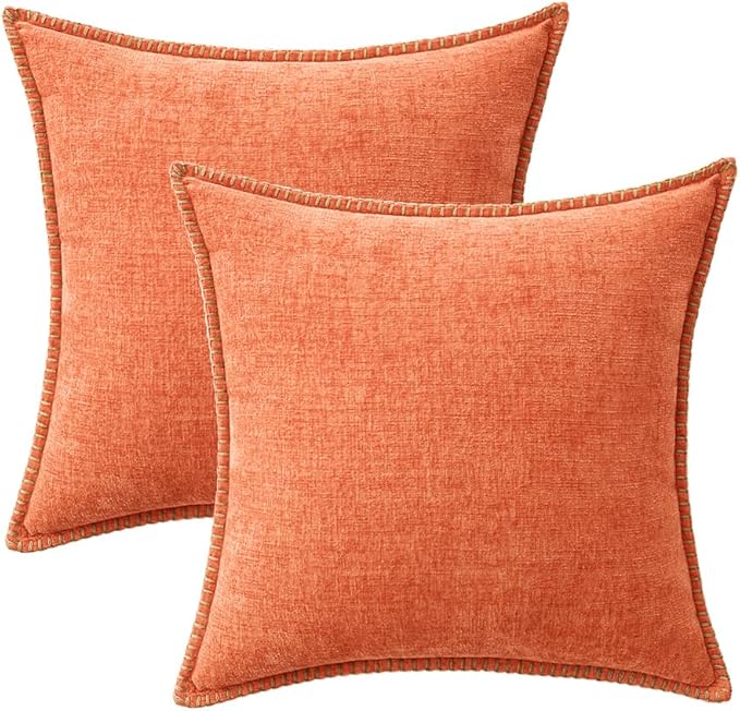 MIULEE Pack of 2 Couch Throw Pillow Covers 20x20 Inch Coral Red Farmhouse Decorative Pillow Covers with Stitched Edge Soft Chenille Solid Dyed Pillow Covers for Sofa Bed Living Room-Ruum Studio Home