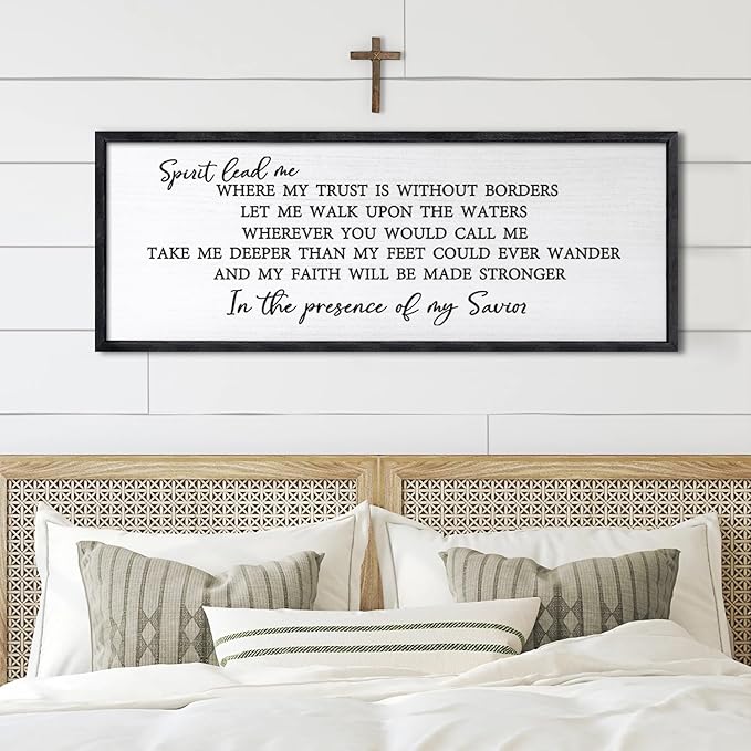 Spirit Lead Me Wall Art Decor 24×10 Inch Christian Scripture Office Inspirational Lyrics Ready to Hang Wooden Framed Sign (Black)-Ruum Studio Home