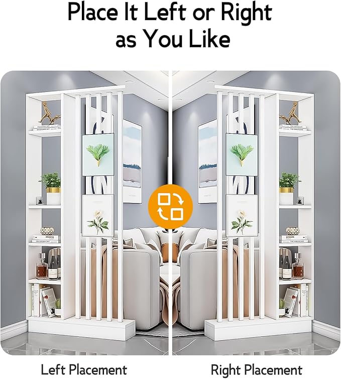 Wall Room Divider, Storage Cabinet Storage Display with Shelves, Modern Freestanding Wood Room Divider Screen, Wall Privacy Screens for Home Decorative (White,35.4" L x 9.5" W x 79.5" H)-Ruum Studio Home