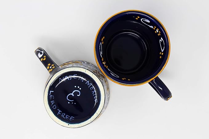 Encantada Handmade Hand-Painted Authentic Mexican Pottery Mugs (2-Pack, Blue Helecho)-Ruum Studio Home