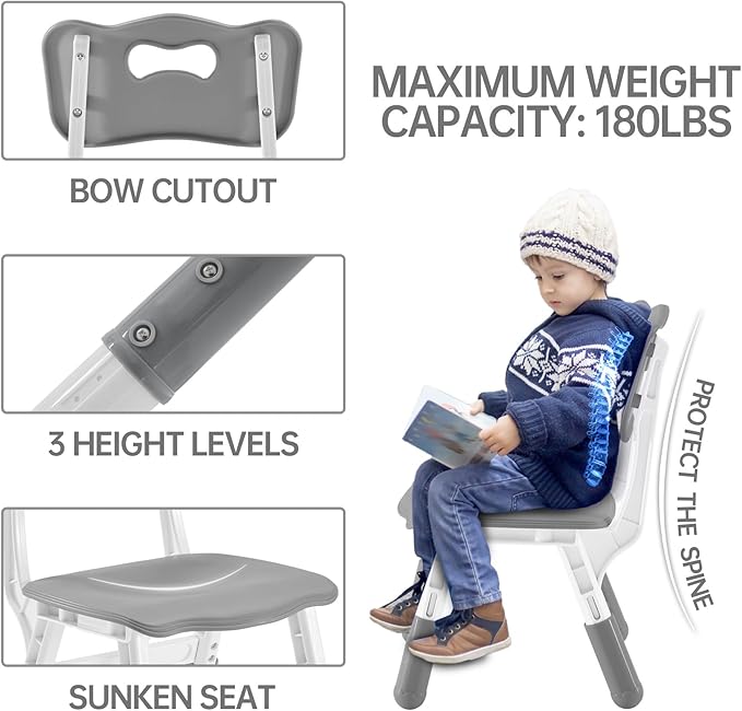 Kids Study Table and Chairs Set, Height Adjustable Toddler Table and Chair Set for Kids Ages 3-8, Graffiti Desktop (Grey)-Ruum Studio Home