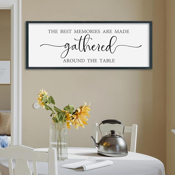 SRSZHIYUE The Best Memories Are Made Gathered Around The Table Sign Wall Decor Art 40"×15" for Kitchen Dining Room Large Wood Framed Wall Hanging (Black)-Ruum Studio Home