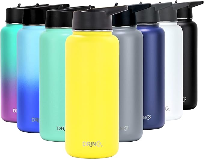 DRINCO Stainless Steel Water Bottle Spout Lid Vacuum Insulated Double Wall Water Bottle Wide Mouth (40oz 32oz 22oz 18oz 14oz) Leak Proof Keeps Cold or Hot (32 oz, 32oz Illuminating Yellow)-Ruum Studio Home