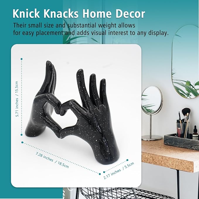 Accessoryway Black Heart Hands Decor Sculpture,Small Love Finger Gesture Decorative Sculpture for Wedding Dresser Shelves Desktop Knick Knacks Home Decor & Ring-Holder Display Stand-Ruum Studio Home