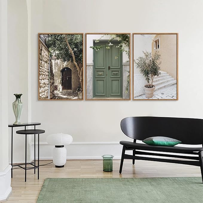 SIGNINART Large Vintage Italy City Landscape Framed Canvas Wall Art Set, Rustic Olive Green Tree Wall Decor, Modern Minimalist French Farmhouse Art Print for Living Room,Bedroom,Office 24"x36"x3-Ruum Studio Home