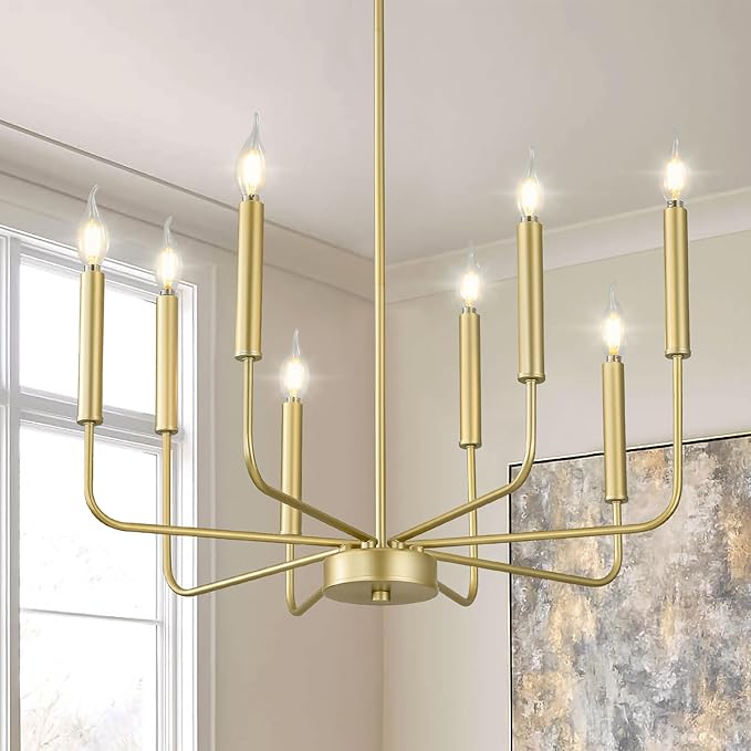 Modern Gold Farmhouse Chandeliers, 8-Light Industrial Metal Chandelier Lighting, Classic Candle Hanging Pendant Light Fixtures for Kitchen Bedroom, Dining Room, Living Room,Foyer-Ruum Studio Home