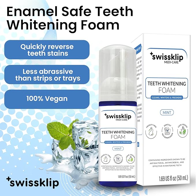 Swissklip Teeth Whitening Foam | Mint Flavor Whitening Toothpaste | Teeth Whitener I Professional Teeth Whitening Kit | 100% Vegan - Made in USA - 1.69 oz - Pack 1-Ruum Studio Home